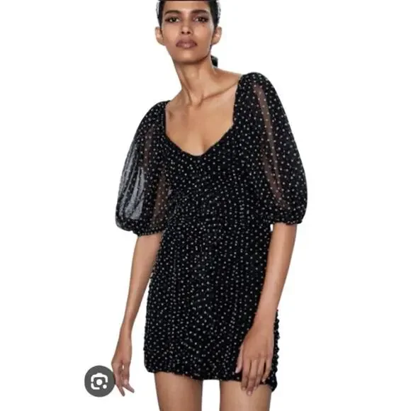 Zara Dresses Zara Womens Romantic Mini Dress S Black Polka Dot